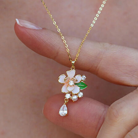 Menekşe Çiçeği Taşlı Gümüş Kolye