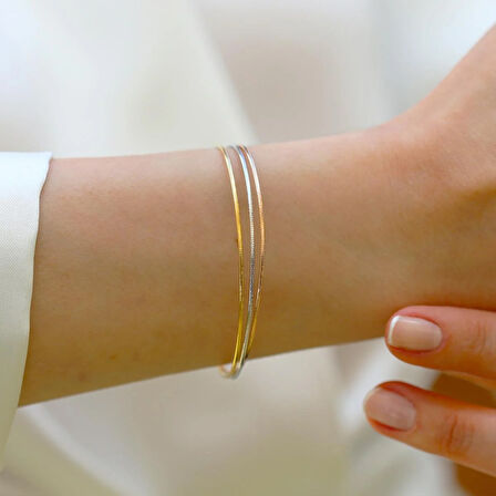 Ajda Modeli 3'lü Gold Gümüş Bileklik