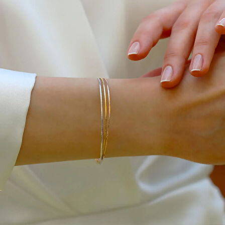 Ajda Modeli 3'lü Gold Gümüş Bileklik