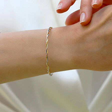 Burgu Çift Renkli Ajda Modeli Gümüş Bileklik