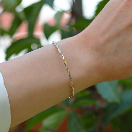 Burgu Çift Renkli Ajda Modeli Gümüş Bileklik