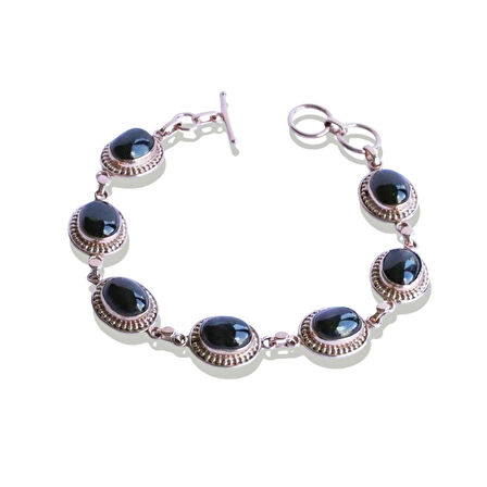 Oval Onix Taşlı Rose Gold Gümüş Bileklik