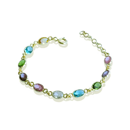 Elips Taşlı Renkli Gümüş Bileklilk