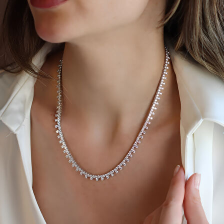 Zirkon Taşlı Su Yolu Gümüş Kolye