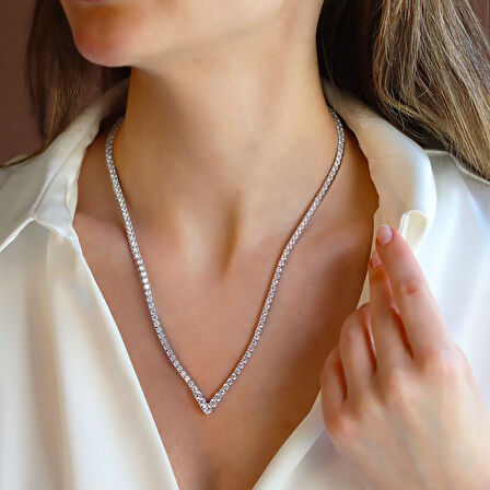 V Su Yolu 3mm Gümüş Kolye