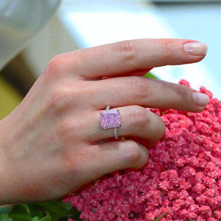Emerald Pembe Icecut Taşlı Gümüş Yüzük