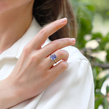 Baget Mor Icecut Taşlı Gümüş Yüzük