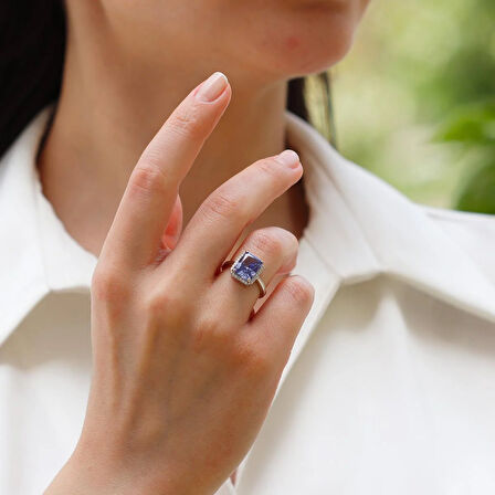 Baget Mor Icecut Taşlı Gümüş Yüzük