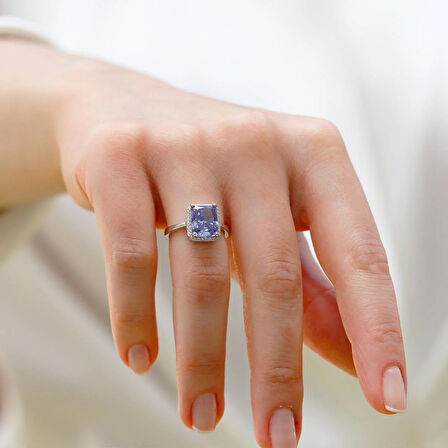 Baget Mor Icecut Taşlı Gümüş Yüzük