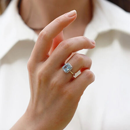 Baget Aquamarine Icecut Taşlı Gümüş Yüzük