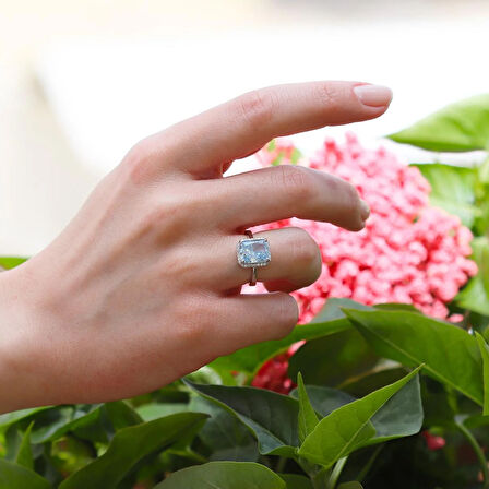 Baget Aquamarine Icecut Taşlı Gümüş Yüzük