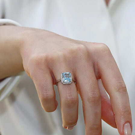Baget Aquamarine Icecut Taşlı Gümüş Yüzük