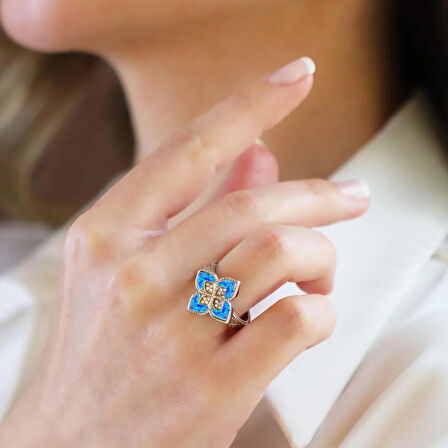 Alhambra Mavi Opal Taşlı Gümüş Yüzük