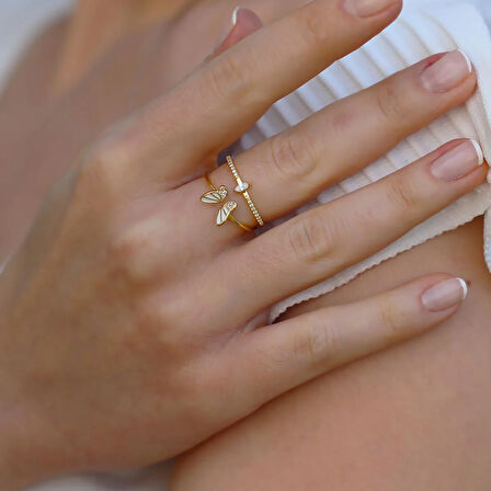 Kelebek İkili Gold Gümüş Yüzük