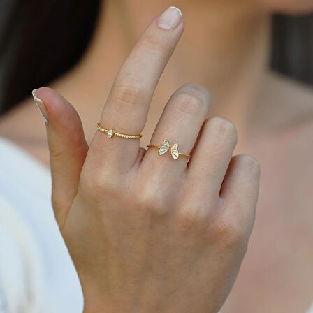 Kelebek İkili Gold Gümüş Yüzük