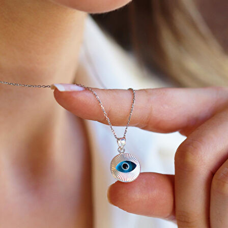 Yuvarlak Camgöz Gümüş Kolye