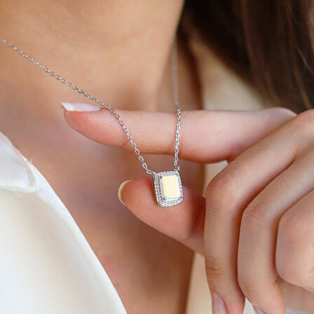 Baget Opal Taşlı Gümüş Kolye