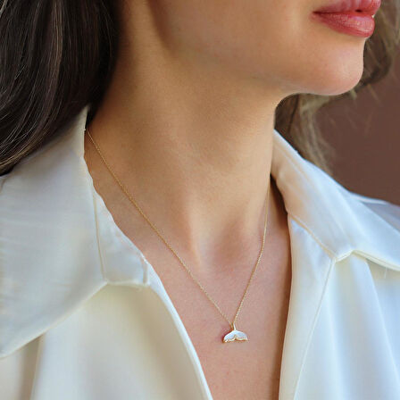 Kuyruklu Sedef Gold Gümüş Kolye