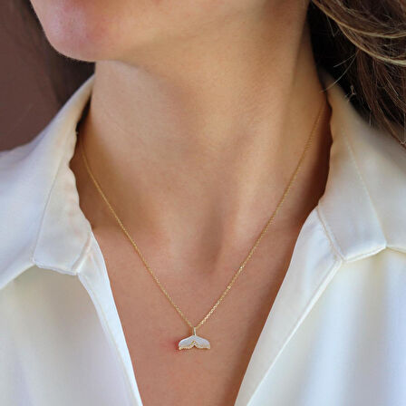 Kuyruklu Sedef Gold Gümüş Kolye