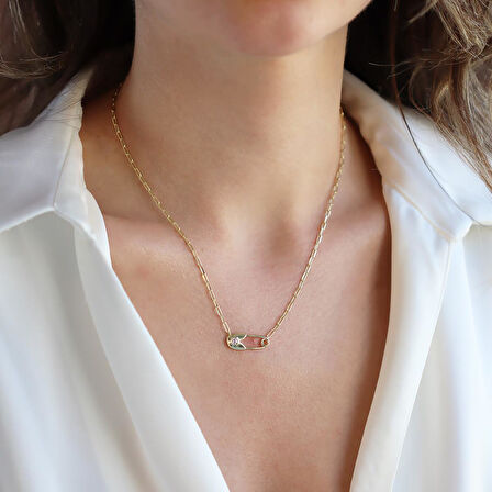 Çengelli İğne Trend Gold Gümüş Kolye