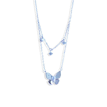 Kelebek İkili Zirkon Taşlı Gümüş Kolye