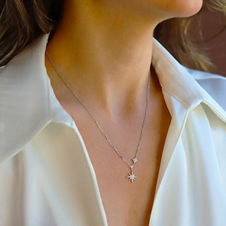 Kutup Yıldızı İkili Gümüş Kolye