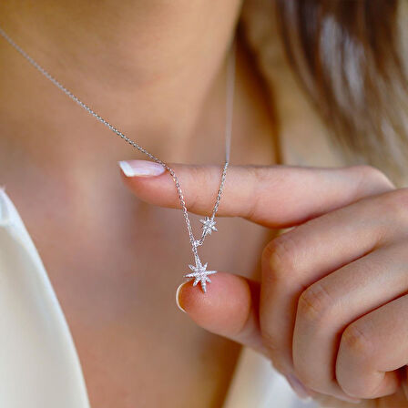 Kutup Yıldızı İkili Gümüş Kolye