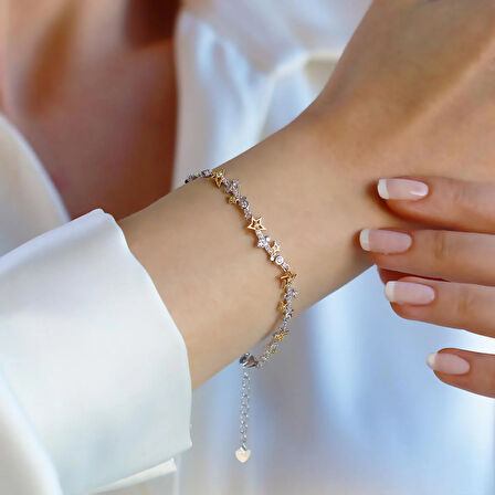 Yıldız Taşlı Gold Gümüş Bileklik