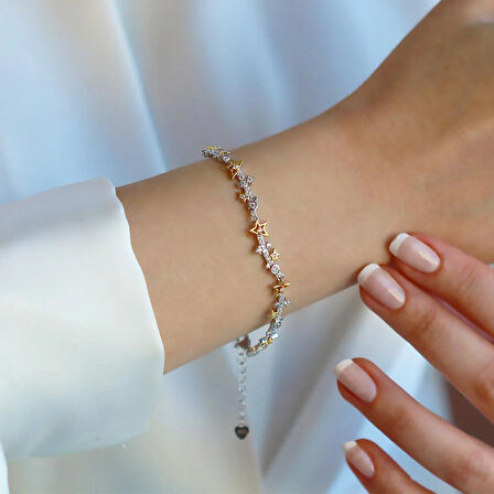 Yıldız Taşlı Gold Gümüş Bileklik