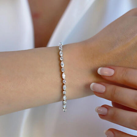 Mekik Zirkon Taşlı Gümüş Bileklik