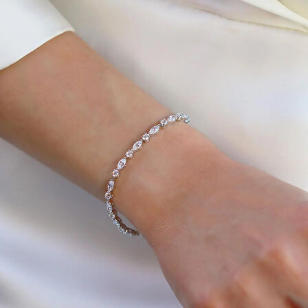 Mekik Zirkon Taşlı Gümüş Bileklik