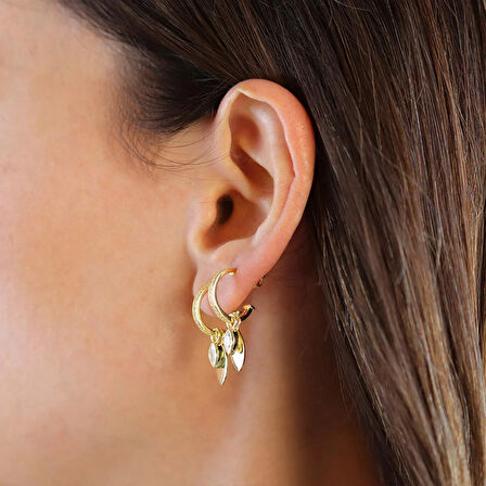 Mekik Taşlı Gold Gümüş Küpe