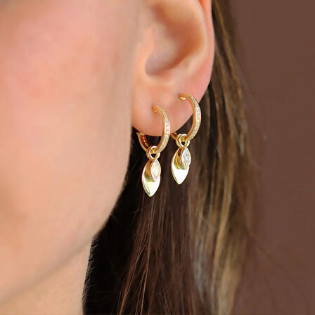 Mekik Taşlı Gold Gümüş Küpe