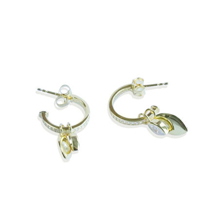 Mekik Taşlı Gold Gümüş Küpe