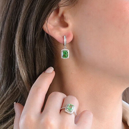 Yeşil Icecut Taşlı Gümüş Set