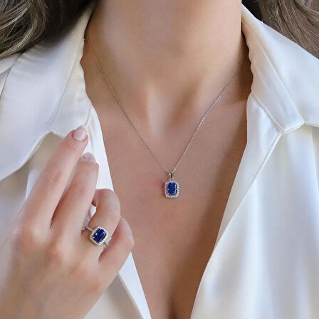 Tanzanit Icecut Taşlı Gümüş Set