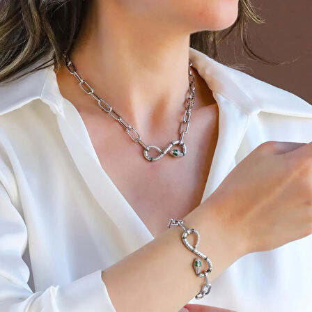 Yılan Sonsuzluk Modeli Zirkon Taşlı Set