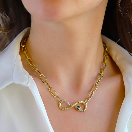 Yılan Sonsuzluk Modeli Gold Kaplama Zirkon Taşlı Set