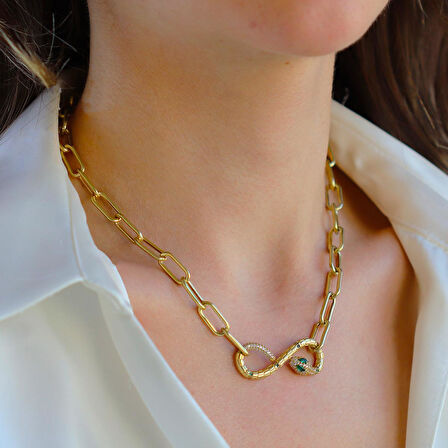 Yılan Sonsuzluk Modeli Gold Kaplama Zirkon Taşlı Set