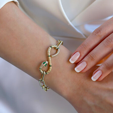 Yılan Sonsuzluk Modeli Gold Kaplama Zirkon Taşlı Set