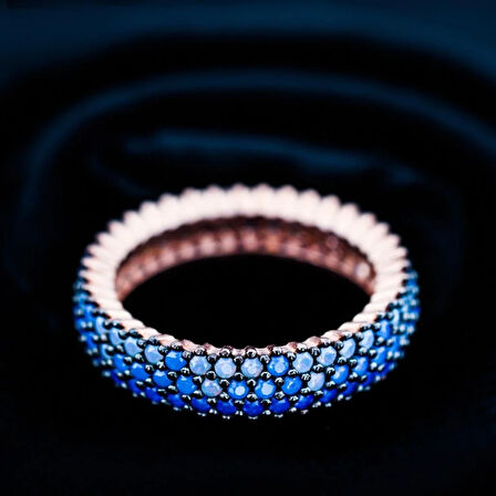 Nano Taşlı Rose Kaplama 3 Sıra Tamtur Gümüş Yüzük