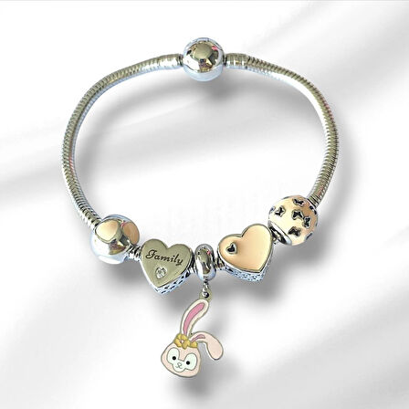 Rabbit Family Charm Çelik Bileklik