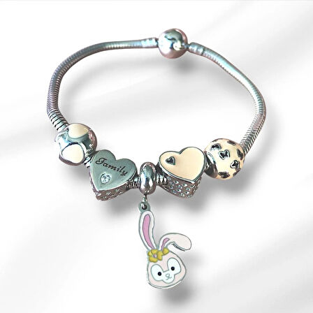 Rabbit Family Charm Çelik Bileklik