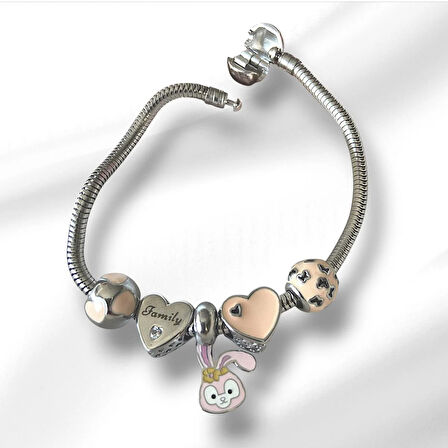 Rabbit Family Charm Çelik Bileklik
