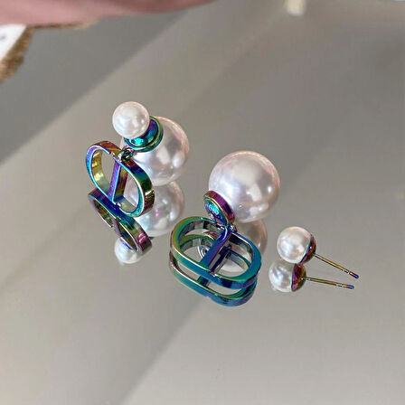 İncili Rainbow Color Çelik Küpe