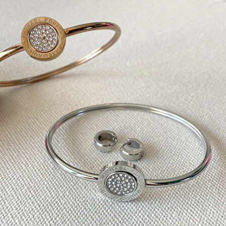 Çift Kelepçe Küpeli Çelik Kombin Set