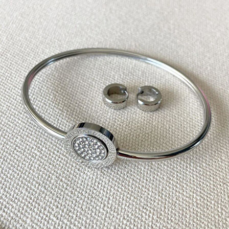 Çift Kelepçe Küpeli Çelik Kombin Set