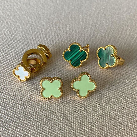 Yonca Üçlü Gold Çelik Kombin Küpe