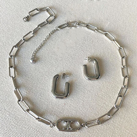 Trend Kolye Küpe Çelik Kombin