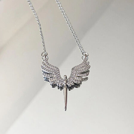 Mikail Meleği Taşlı Çelik Kolye Broş Set